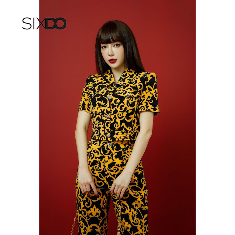 Áo Vest nữ dáng lửng họa tiết baroque SIXDO (Black Baroque Print Cropped Vest)