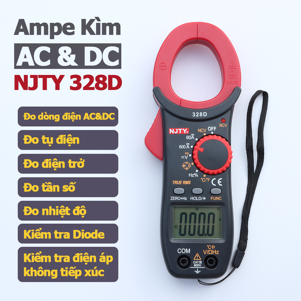 Ampe kìm njty 328d đồng hồ kẹp dòng ac và dc vạn năng đo tụ điện, diode, tần số, nhiệt độ, điện trở, điện áp ncv