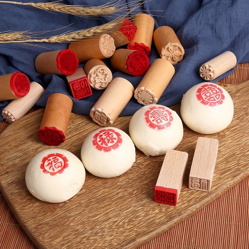 Mộc bánh pía bánh bao con dấu gỗ hoạ tiết hỉ phát lộc tài mộc gỗ bánh bao