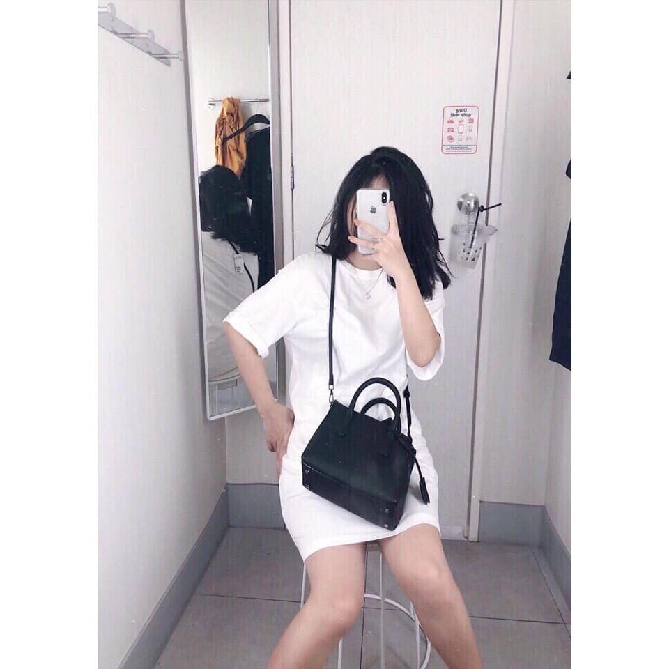 Đầm suông trơn dang rộng dài đến gối- bigsize-màu trắng