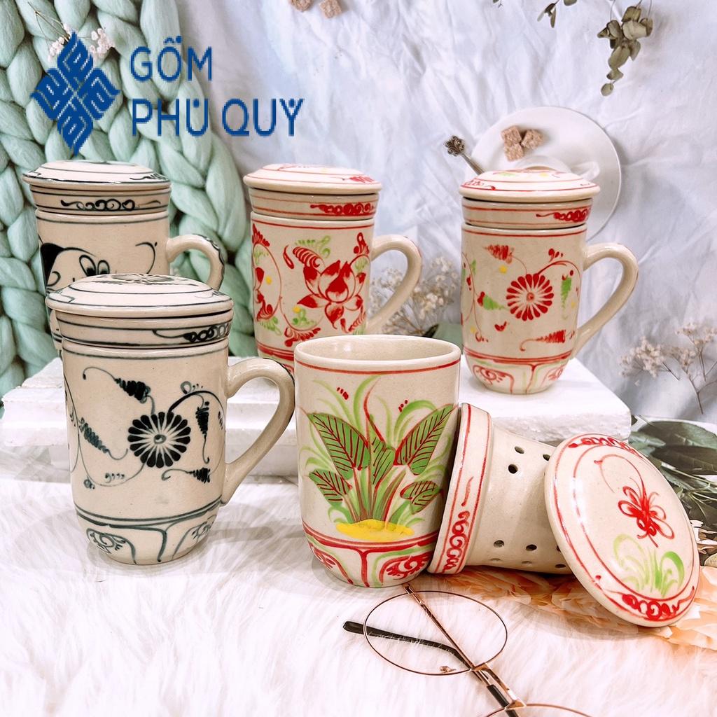 Ly sứ,cốc sứ ☕ gốm sứ bát tràng ☕ cốc tách lọc trà vẽ đáy tròn cao cấp decor gomphuquy