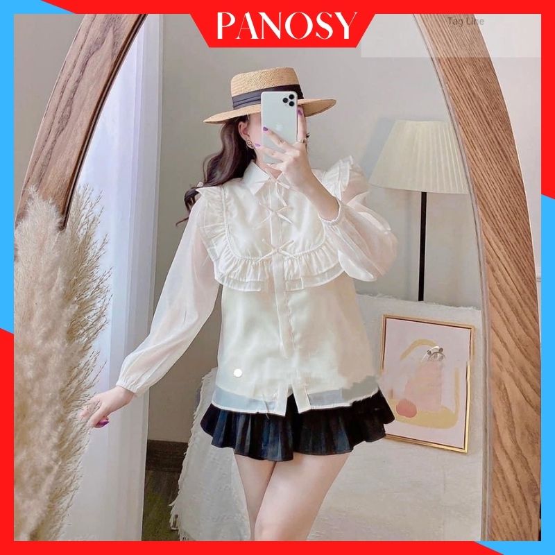 Áo sơ mi kiểu nữ hàn quốc tay bồng cổ bèo tiểu thư xinh xắn Panosy - A577