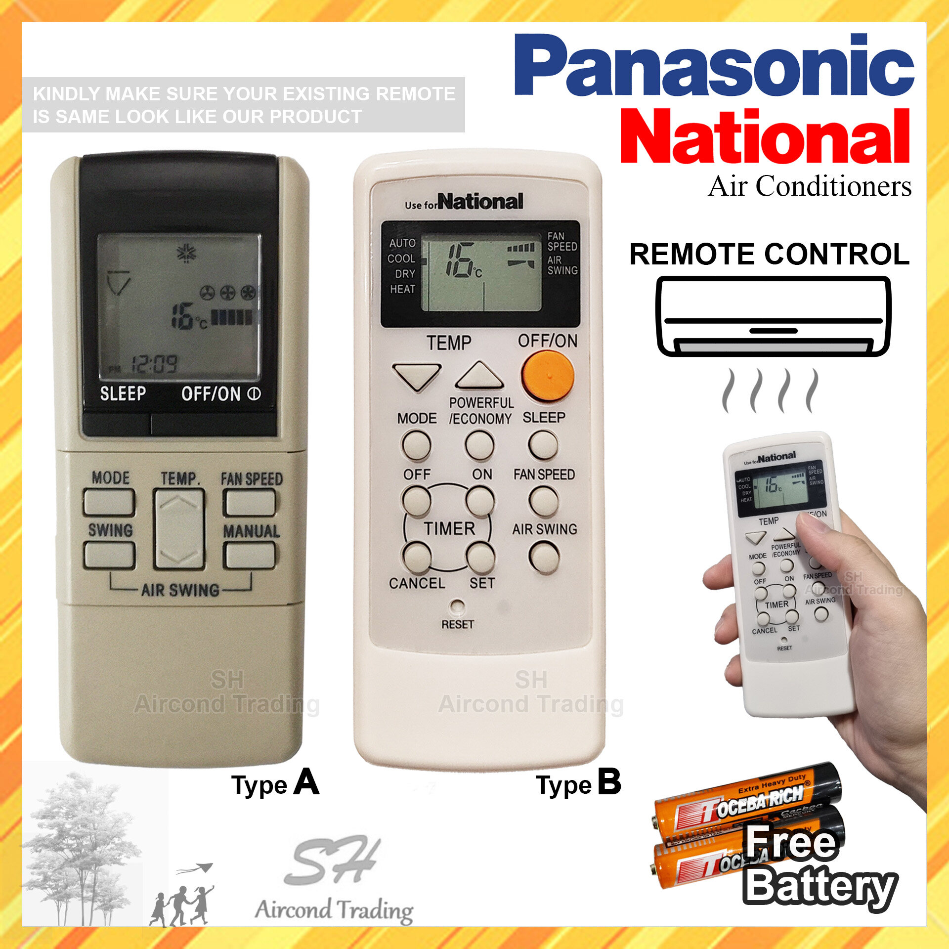 National Aircond Remote Control Replacement free Battery National Air conditioner remote control National