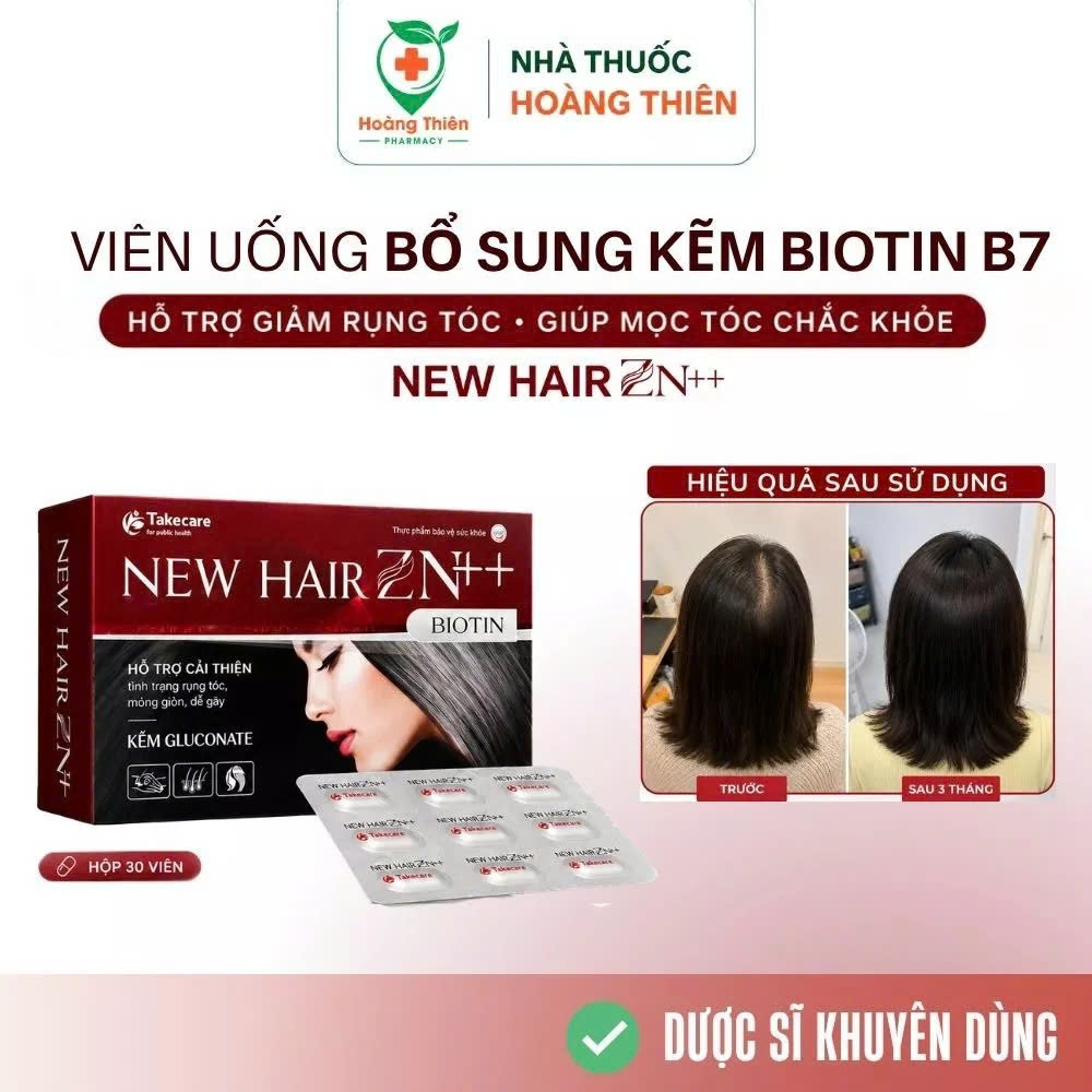 VIÊN HỖ TRỢ MỌC TÓC, GIẢM RỤNG TÓC - ĐẸP TÓC ĐẸP DA NEW HAIR ZN++ bổ sung chất KẼM BIOTIN B7 - hộp 30 viên