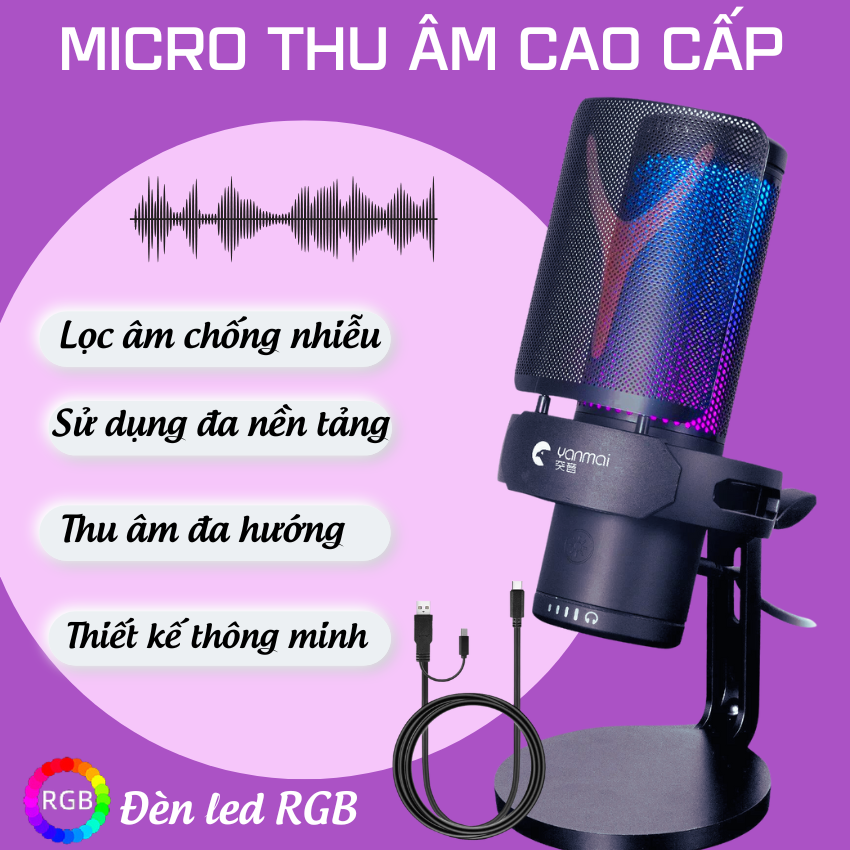 Micro thu âm karaoke có dây - Mic thu âm livestream Yanmai GM7 - Míc thu âm hát livestream, thu âm podcart, stream game, video call, thu âm đa hướng, lọc tiếng ồn tốt sử dụng cho cả điện thoại , laptop, PC,...