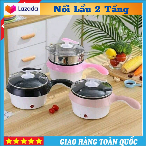 Nồi Điện Mini 2 Tầng Đa Năng Tặng Kèm Khay Hấp ( Chiên, Xào, Nấu ăn, nấu cơm, nấu lẩu mini ) cho 1-2 người, Nồi Lẩu Chống Dính, Nồi Lẩu Siêu Tốc BH 1 ĐỔI 1