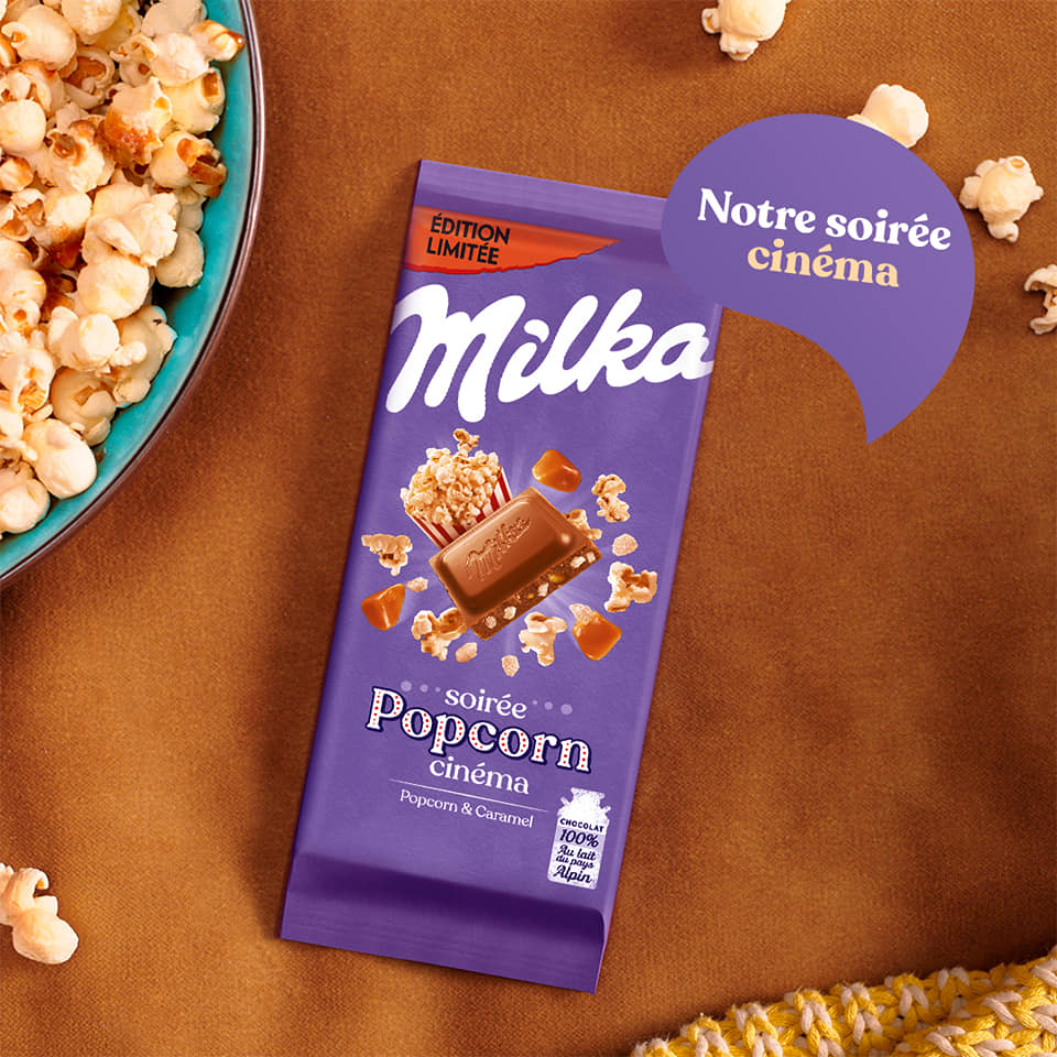 Socola sữa MILKA nhân bỏng ngô và caramel 90g