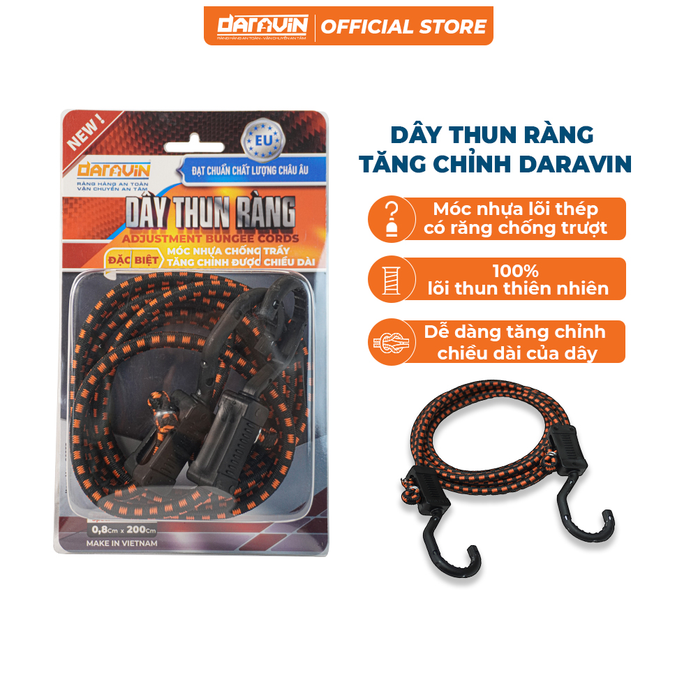Dây Thun Ràng Tăng Chỉnh DARAVIN 2M, 3M, 4M Móc Nhựa Lõi Thép Phiên Bản Mới Chịu Tải Lớn