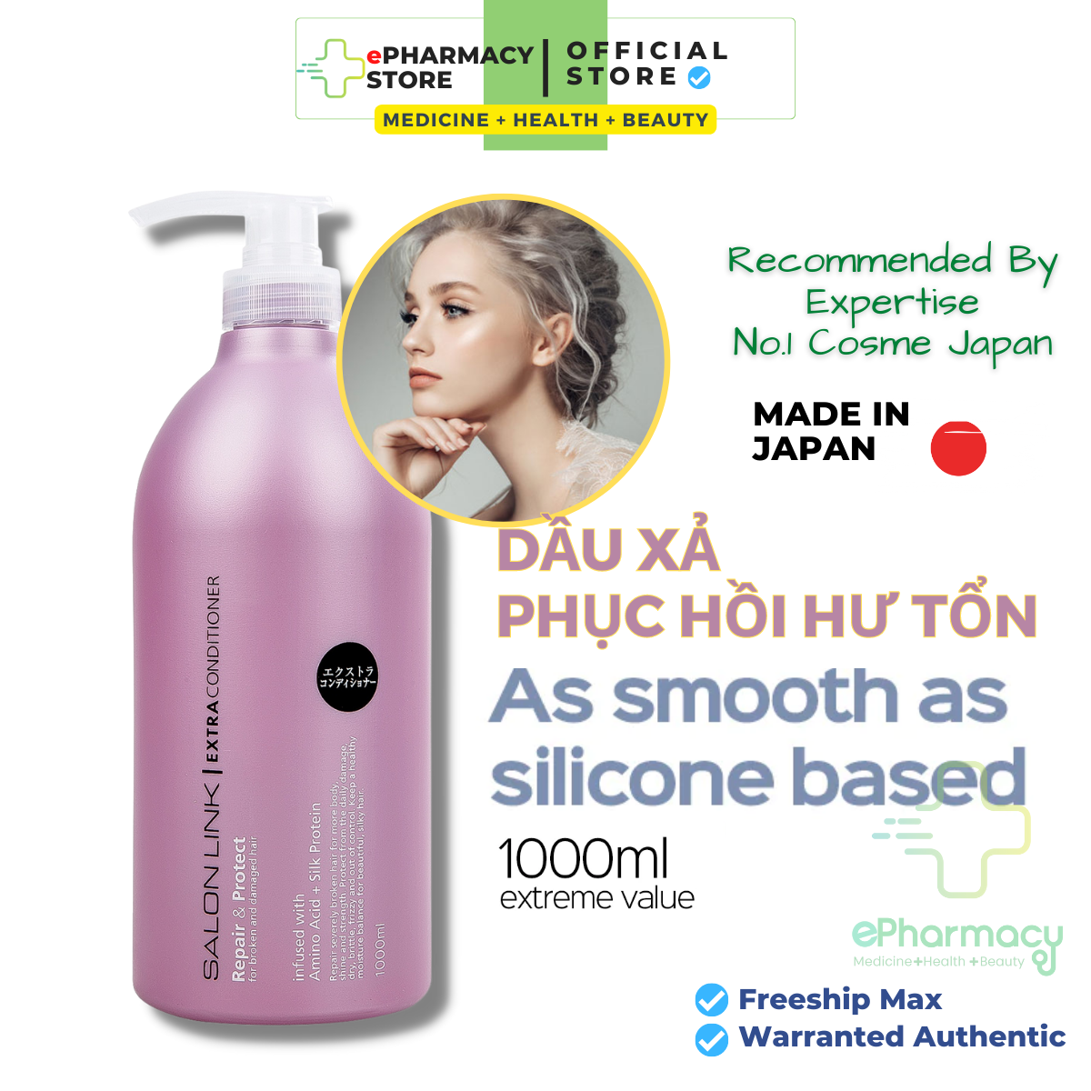 Kumano Dầu Xả Salon Link Extra Conditioner Nhật Bản phục hồi hư tổn tóc yếu 1000ml