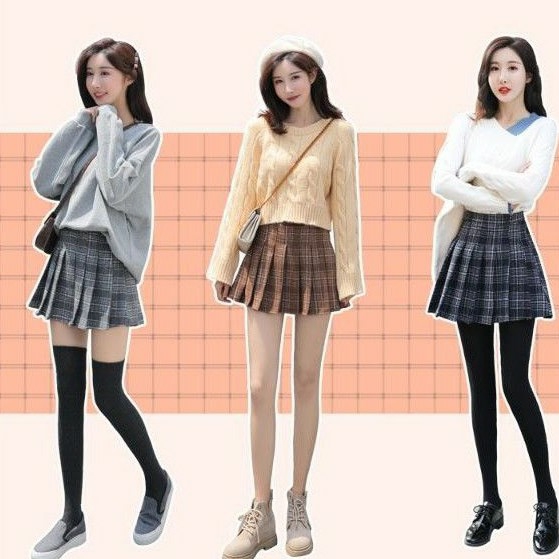 (BIG SIZE) chân váy dạ kẻ xếp ly C043 trong có quần