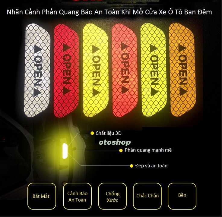 [HCM]Bộ 4 sticker phản quang cảnh báo mở cửa xe