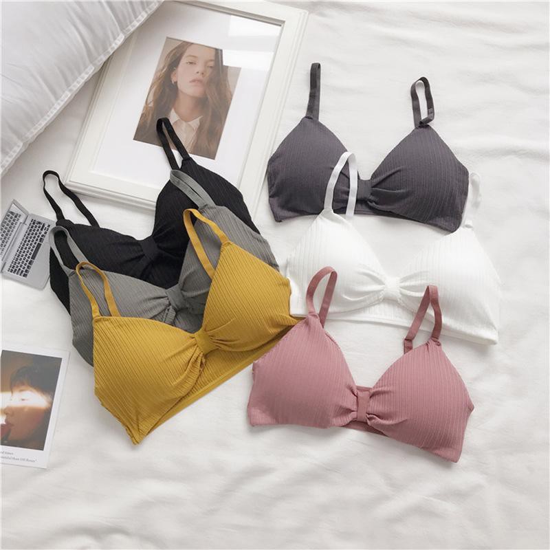 Áo lót nữ, áo bra cotton gân tăm nơ đệm dày không gọng - bra nơ 308