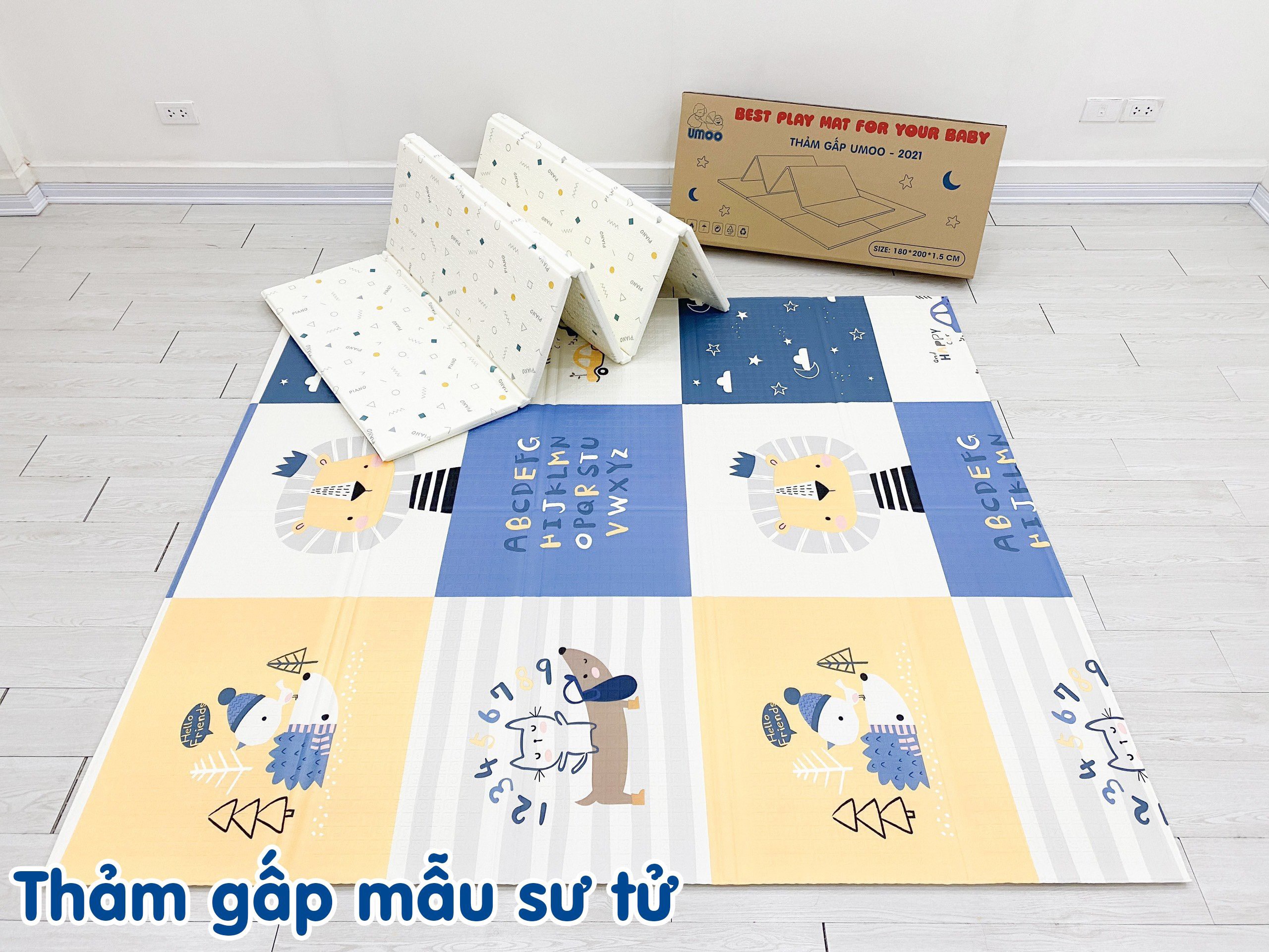 Thảm xốp gấp gọn cho bé umoo size 1m8 x 2m dày 1,5 cm, chống thấm, trơn trượt, va đập