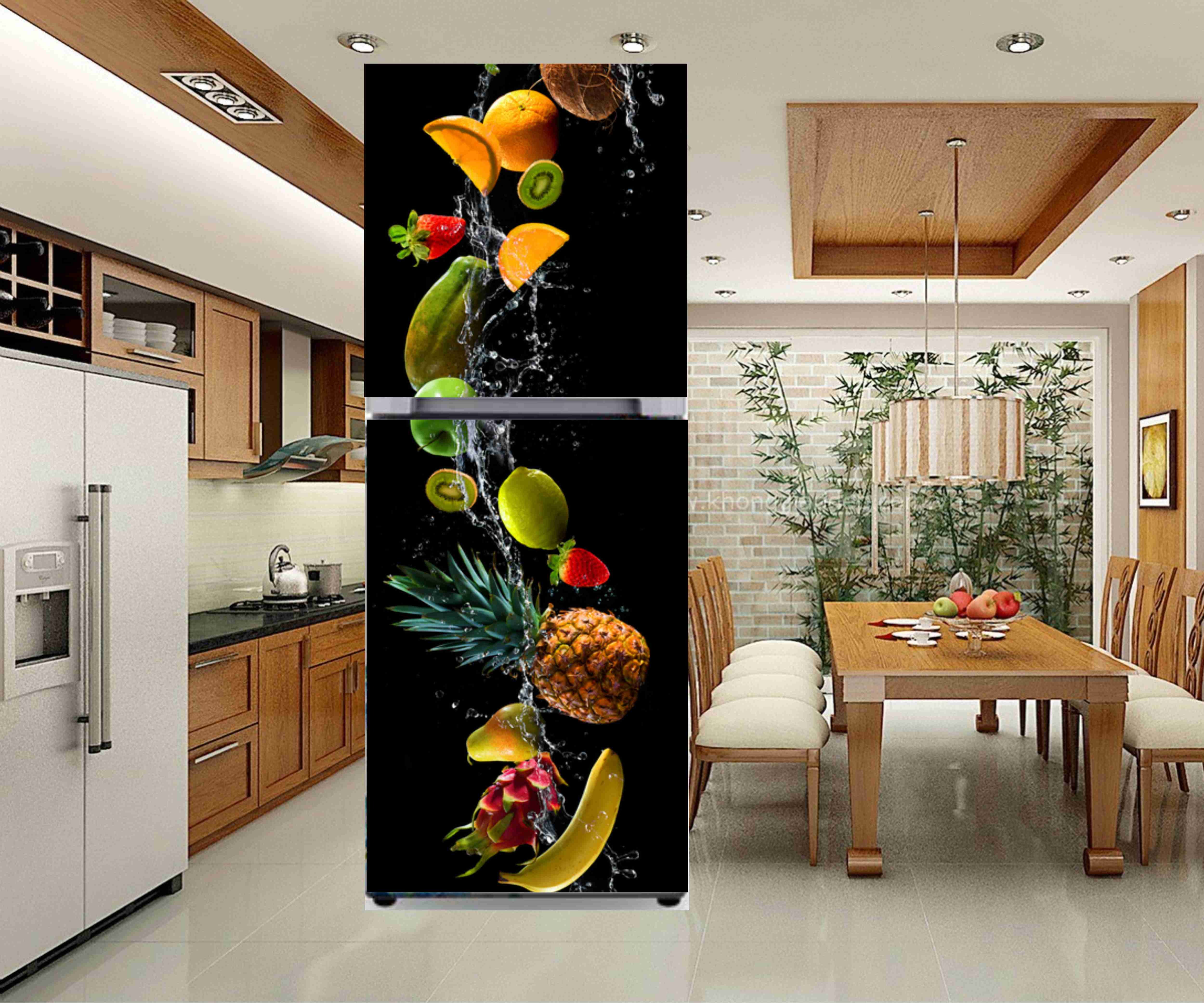 Decal dán tủ lạnh không thấm nước cao cấp mẫu Hoa Quả mát lạnh sảng khoái đầy đủ kích thước