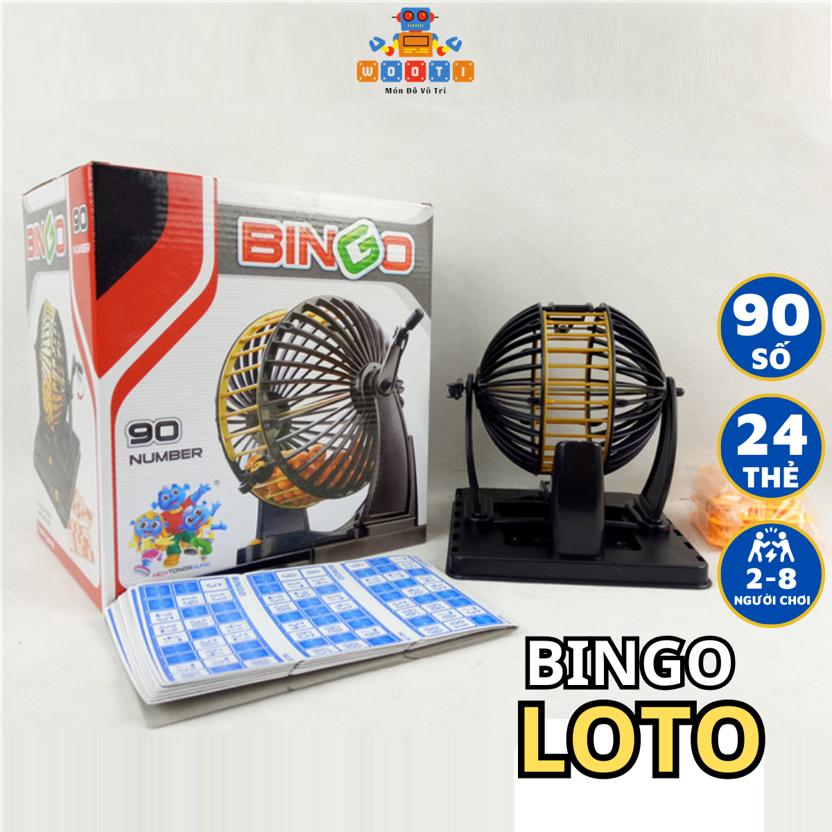 Đồ chơi vòng quay loto bingo wooti cho bé máy xổ số lô tô 90 bóng 24 thẻ chất liệu cao cấp cho cả nhà chơi