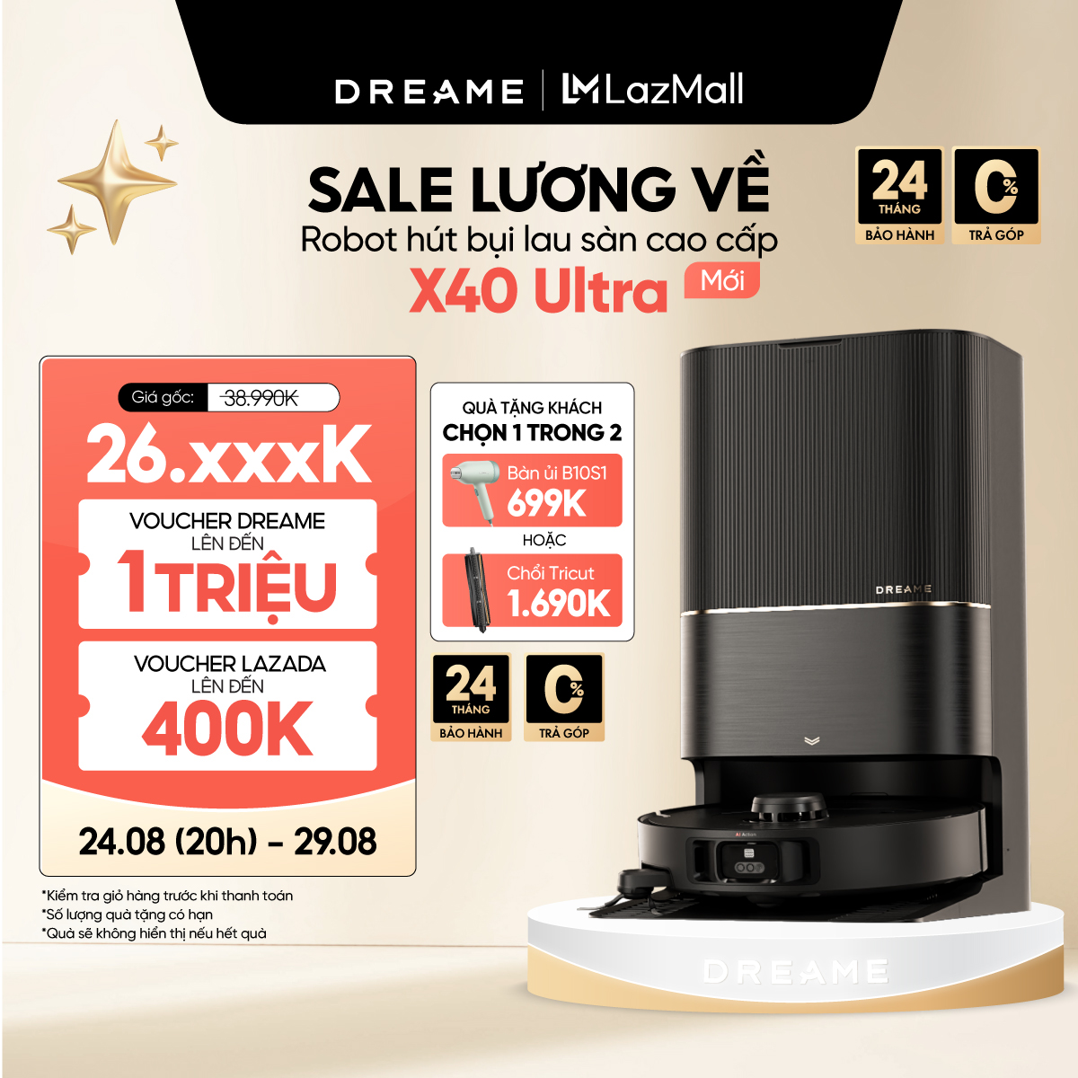 Robot hút bụi lau sàn chuyên dụng Dreame X40 Ultra - Bản quốc tế - Bảo hành 24 tháng