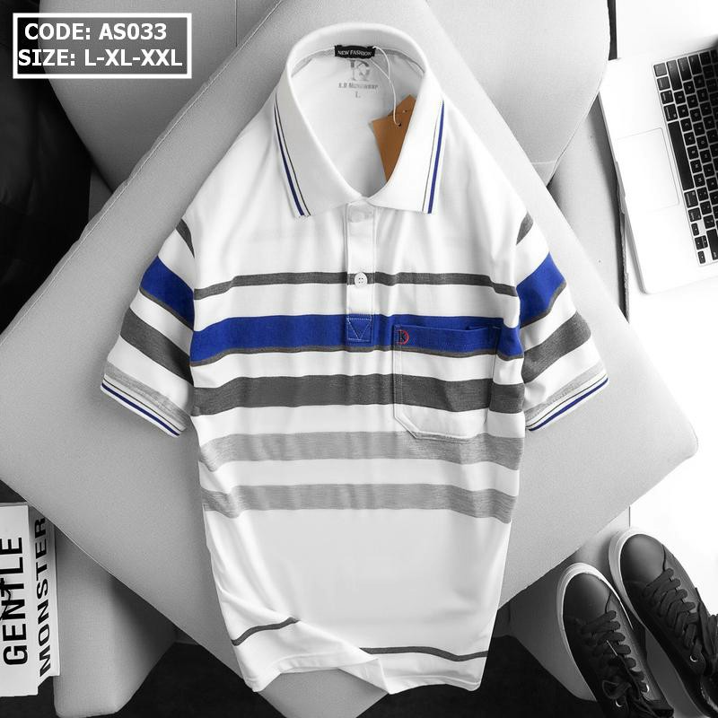 Áo Thun Nam Sọc Ngang Phối Túi Thun Cotton, Mềm mịn, Thấm hút mồ hôi tốt
