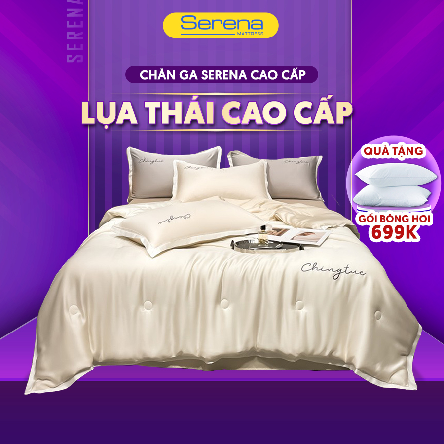 Bộ chăn ga gối nệm lụa thái SERENA chính hãng bộ chăn ga ra drap grap gối nệm đệm trải phủ giường mát lạnh combo 5 món lụa thái người lớn chần trần bông đẹp cao cấp full - SERENA mattress