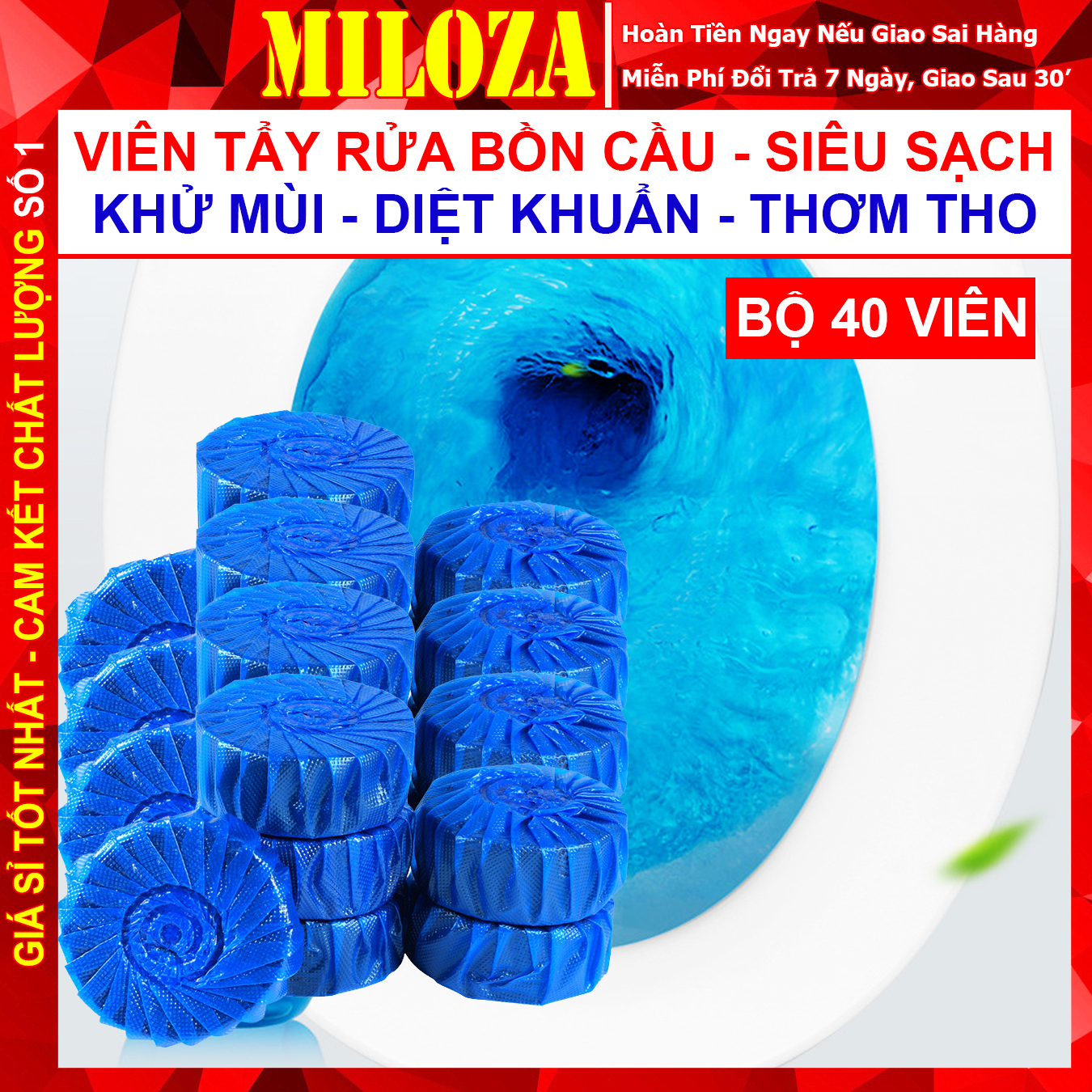 Viên Tẩy Bồn Cầu - Viên Thả Bồn Cầu Xanh Diệt Khuẩn, Khử Mùi, Làm Sạch Ố Vàng Toilet - Tiết Kiệm, Hiệu Quả - MILOZA