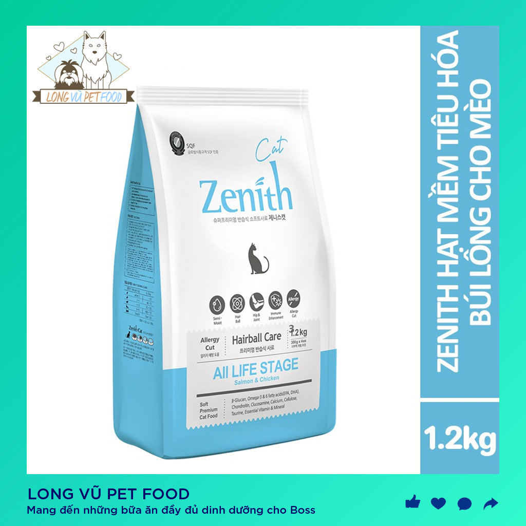 Hạt Mềm Zenith Hairball Tiêu Búi Lông Cho Mèo 1.2Kg- Thức ăn cho mèo, hạt cho mèo - Long Vũ Pet Food