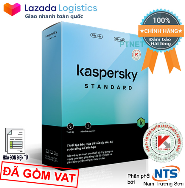Phần mềm Kaspersky AntiVirus/Standard 3PC box phân phối bởi Nam Trường Sơn, gói tiết kiệm, bảo mật thiết yếu cho 3 máy tính (Hộp mới)