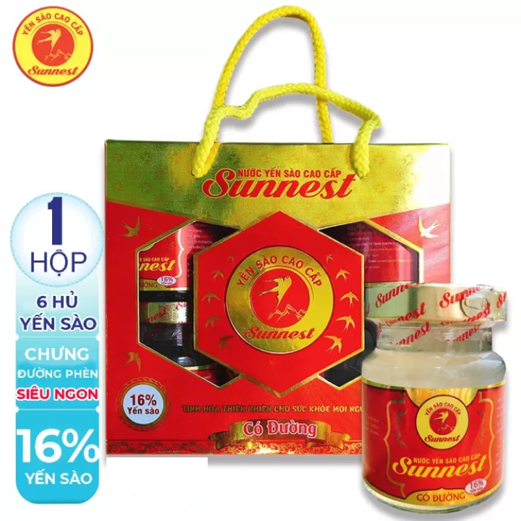 [HCM]Nước yến sào Sunnest 16% tổ yến nguyên chất hộp 6 hũ 70ml tăng cường đề kháng chống dịch bệnh