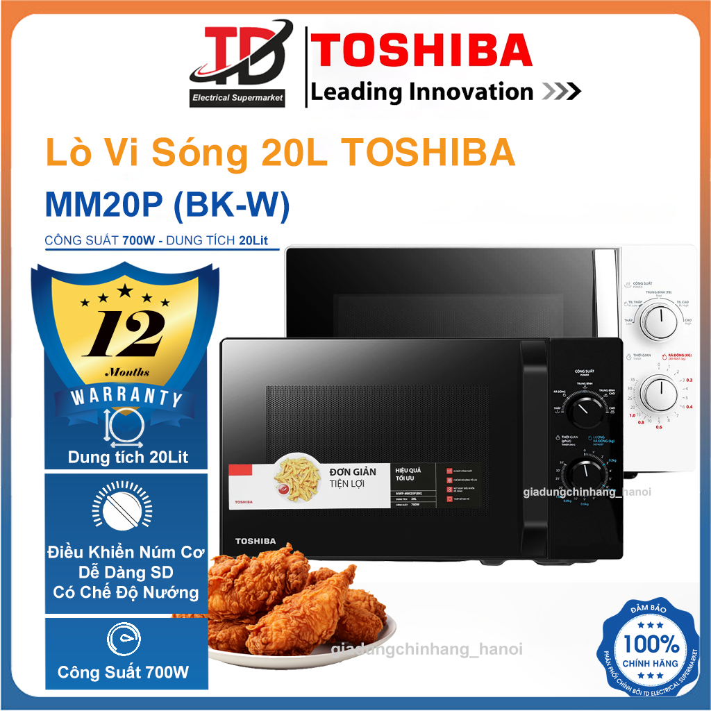  Lò Vi Sóng Toshiba MW2-MM20P 20Lit - 700w Núm Cơ Dễ Sử Dụng Hàng Chính Hãng 