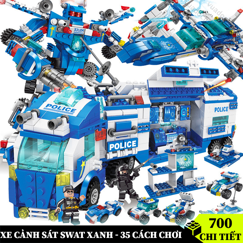 Đồ chơi lắp ráp Cảnh Sát SWAT Xanh 700 CHI TIẾT, mô hình swat, máy bay, mô hình robot