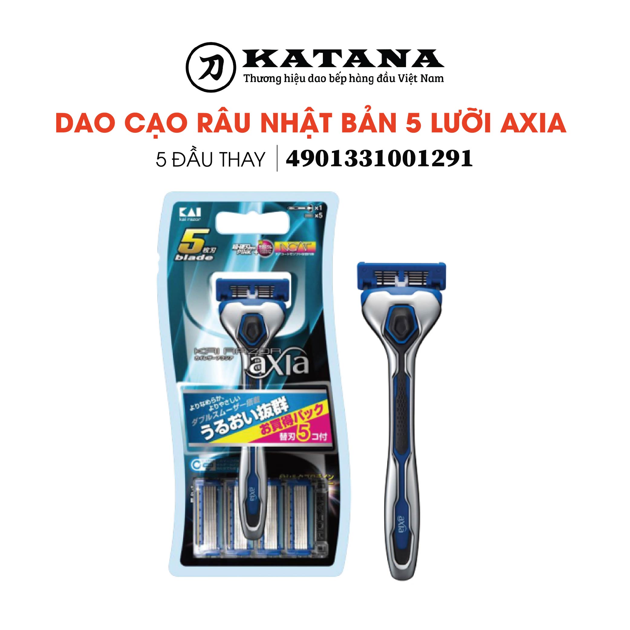 Dao cạo râu Nhật Bản 5 lưỡi cao cấp Axia kèm thêm 5 đầu thay - Bảo hành 12 tháng