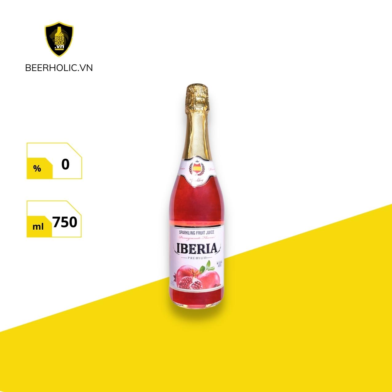Nước Trái cây có gas Iberia Premium vị Lựu, chai 750ml, Beerholic, Nước trái cây tươi 100%, Tây Ban Nha, Quà tặng Lễ,Tết sang trọng