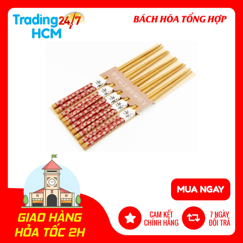 Bộ 5 đũa mẫu hoa đỏ nội địa Nhật Bản