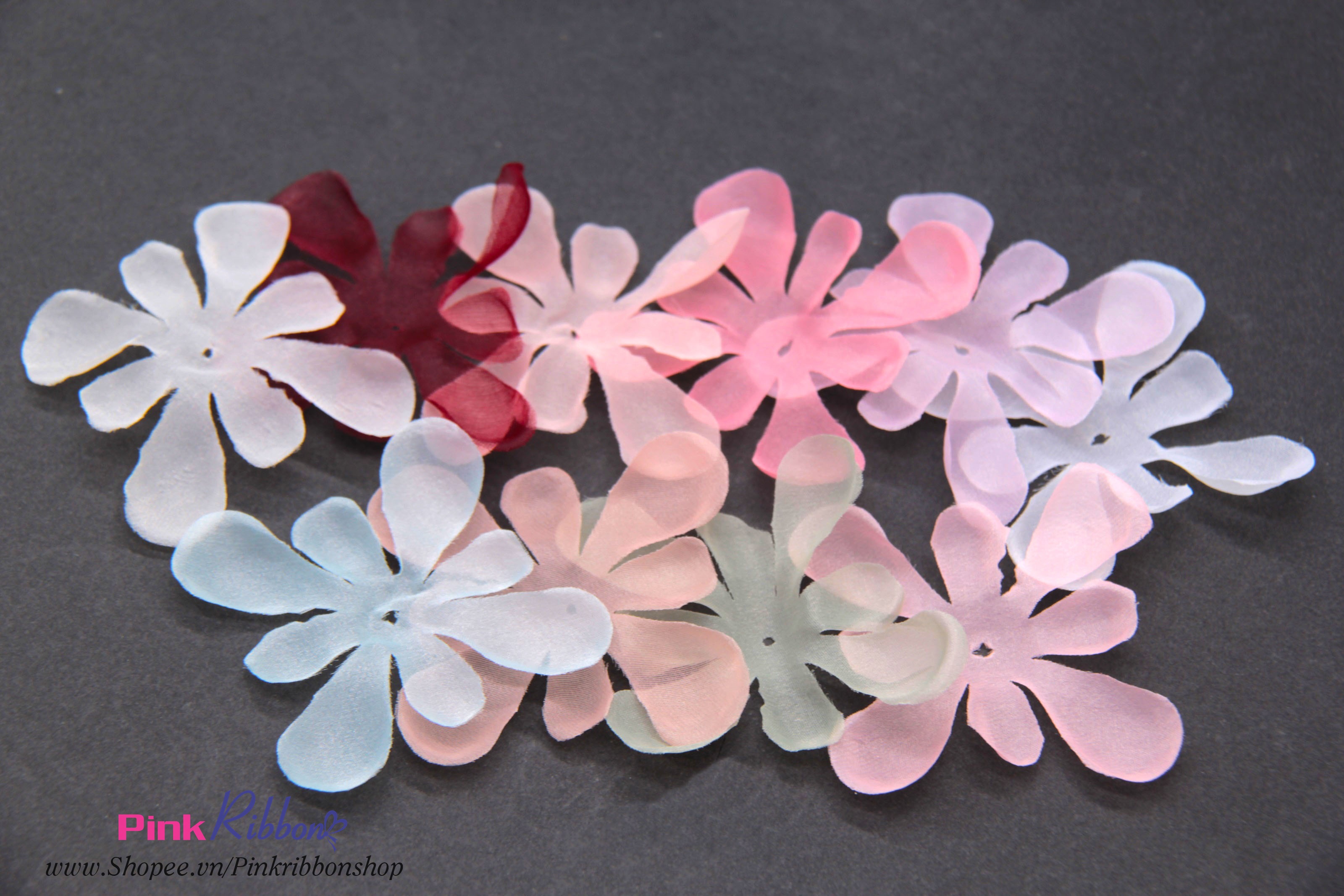 Túi 10 cánh - cánh hoa voan so le 2 cỡ 8cm và 12cm