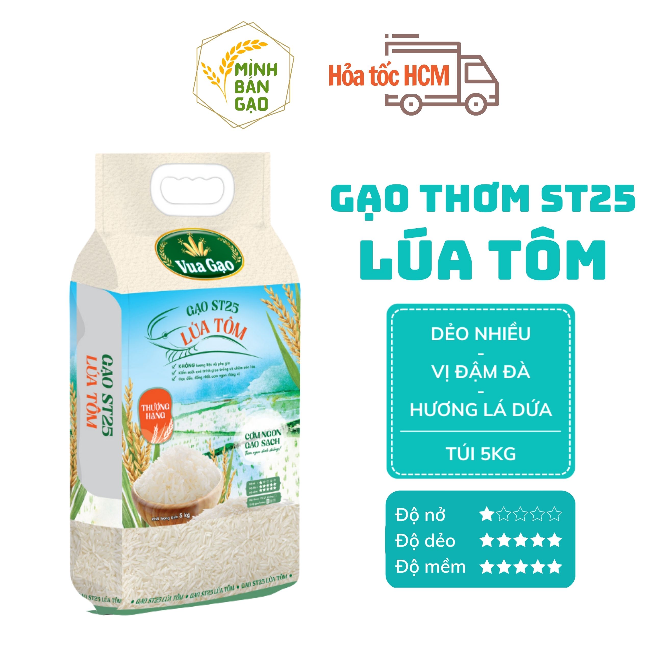 Combo 4 gạo st25 lúa tôm - chính hãng vua gạo - túi 5kg