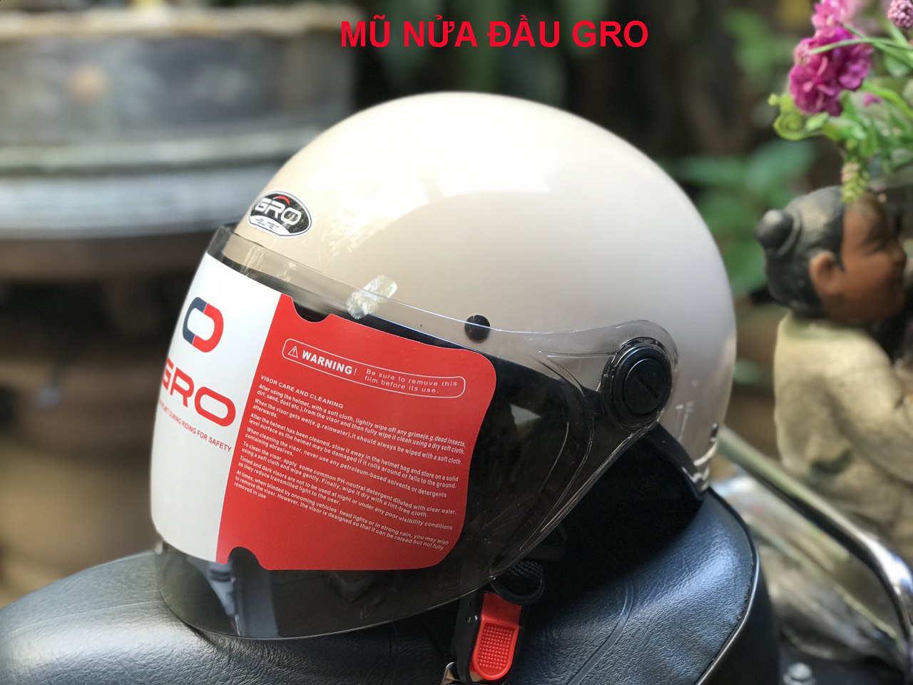 Mũ bảo hiểm NỬA ĐẦU nam nữ GRO - Kính dài che đến cằm - nhiều màu