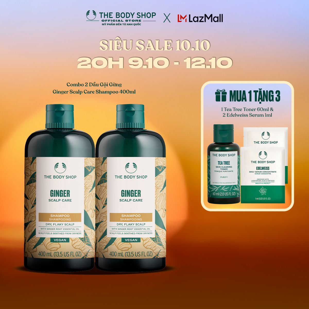 Combo 2 Dầu Gội Gừng Ginger Scalp Care Shampoo 400ml The Body Shop