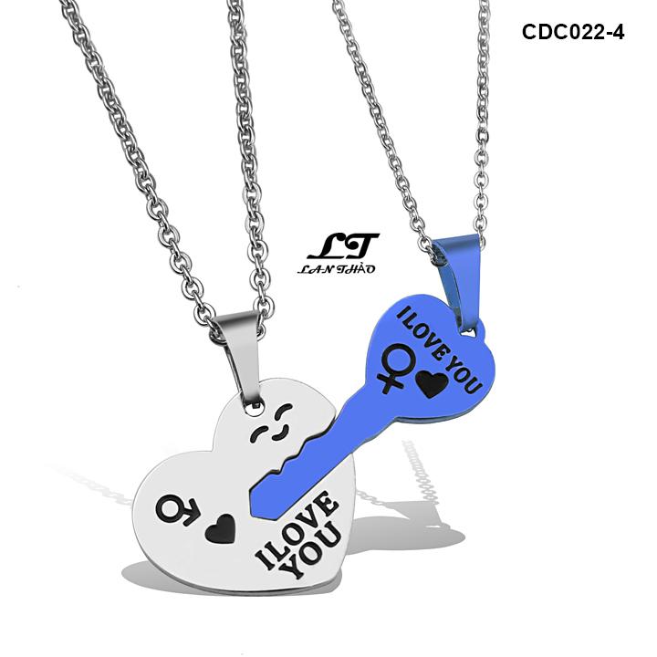 Dây chuyền cặp đôi chìa khóa trái tim tình yêu CDC022-4 Trắng xanh