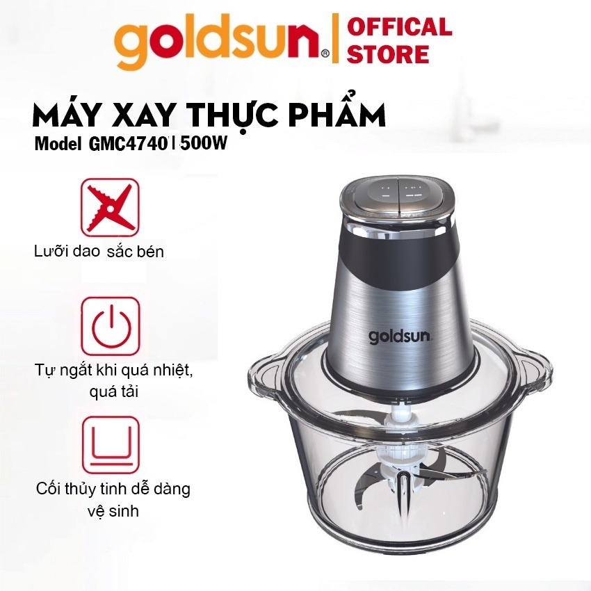 Máy xay thịt Goldsun GMC4740 - Máy xay thịt cối thủy tinh dung tích 2 lít - Hàng chính hãng bảo hành 12 tháng