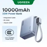 【CCC Certified】Sạc dự phòng UGREEN 10000mAh Powerbank Support Xiaomi 33W Fast Charging PD30W Fast Charging Power Bank with Built-in Cable for Redmi Note 14 Redmi 13X Redmi Note 12/13 POCO X3 Pro X5 M4 Pro M5s M6 M7