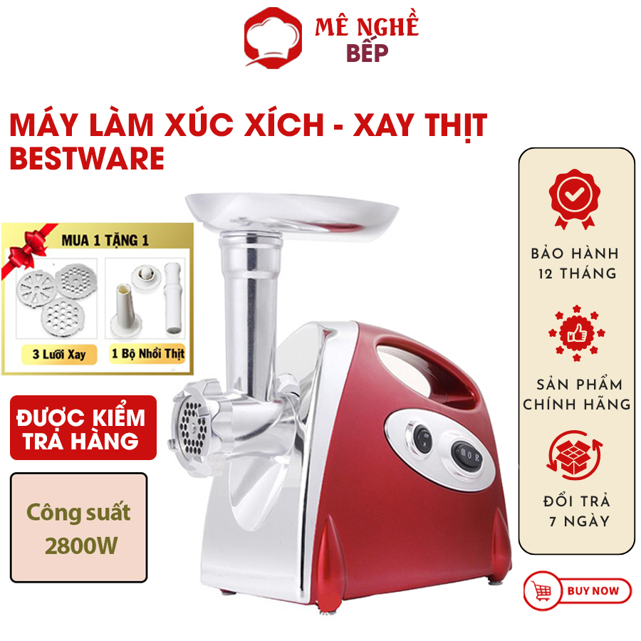 Máy xay thịt Bestware Công suất 2800W - Máy làm xúc xích, giò - Được làm từ thép không gỉ - Xay thịt tự động đa chức năng, có thể cắt thái rau củ quả- Dễ dàng tháo rời vệ sinh