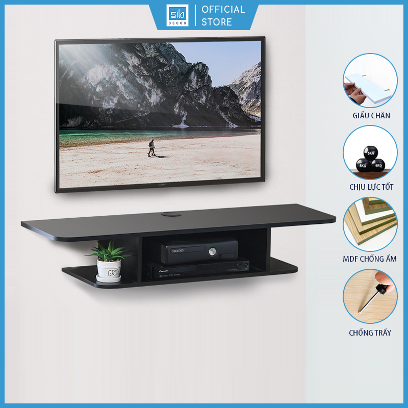 Kệ Trang Trí Tivi 2 Tầng SIB Decor Màu Đen Hiện Đại Nhỏ Gọn Cho Phòng Khách, Phòng Ngủ, Có 02 Nắp Luồn Dây Điện