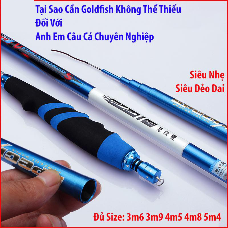 Cần Câu Tay Carbon GOLDFISH - Cần Câu Độ Cứng 3H Siêu Nhẹ, Siêu Dẻo Dai Dủ Size 3m6 3m9 4m5 4m8 5m4