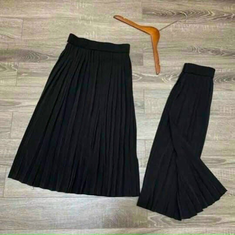 Chân váy xếp li dáng dài màu đen