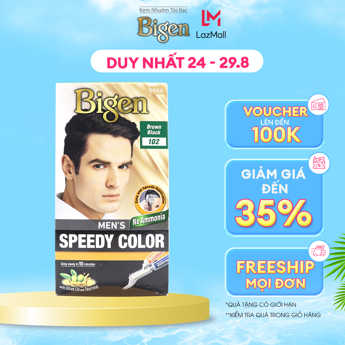 Thuốc nhuộm phủ bạc Bigen Men dành cho nam, nhuộm phủ bạc hoàn toàn, tiện lợi 80gr dạng kem - Nâu Đen 102