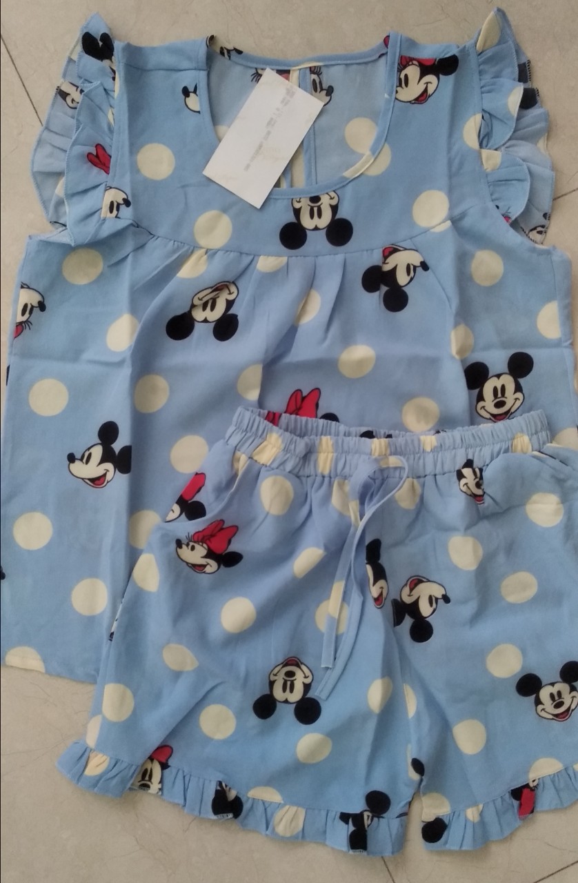 (KÈM ẢNH THẬT) Set đồ bộ đùi nữ VẢI LỤA mặc nhà họa tiết mickey siêu xinh, ĐÙI  (bao chất vải)-DB054