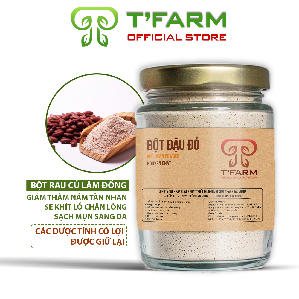 Bột Đậu Đỏ Nguyên Chất TFARM (100g/hũ) - Trị mụn đắp mặt xóa mờ thâm nám tàn nhang, hỗ trợ sáng da đẹp da