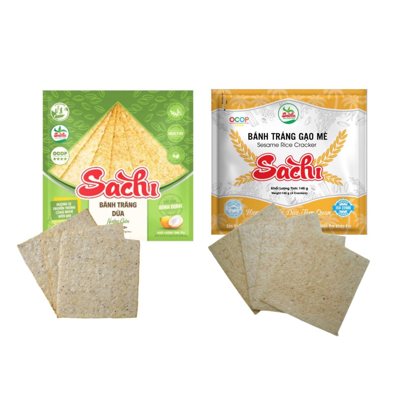 Combo 5 gói bánh tráng nước dừa+5 bánh tráng gạo mè