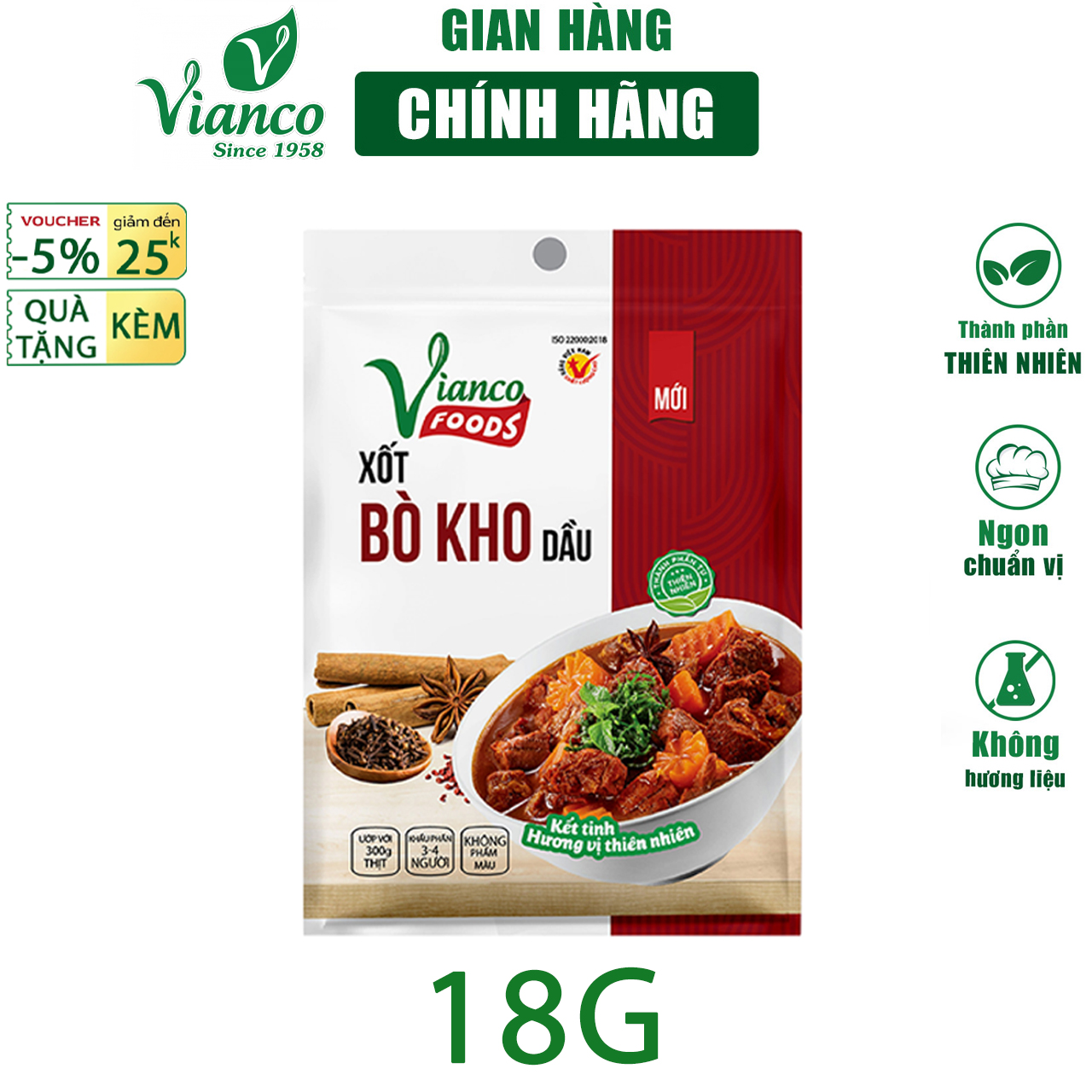 Sốt nấu Bò Kho Vianco gói 18g gia vị nêm sẵn chuẩn vị không cần nêm nếm - Gia vị Việt Ấn