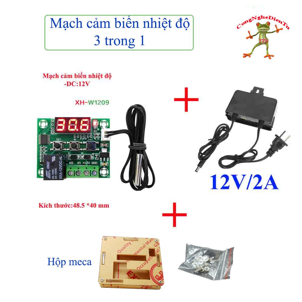 Mạch cảm biến nhiệt độ W1209 + nguồn + hộp mê ca