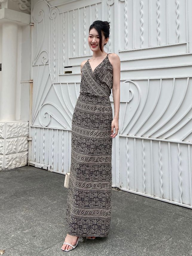 Đầm maxi 2 dây hoạ tiết lovadova - 23d03c001