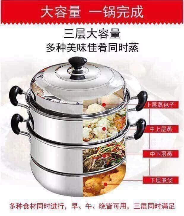 Nồi hấp 3 tầng inox 304 size lớn 28cm dùng trên mọi loại bếp, xửng hấp cách thủy đa năng